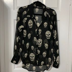 Skull button down see through shirt size large